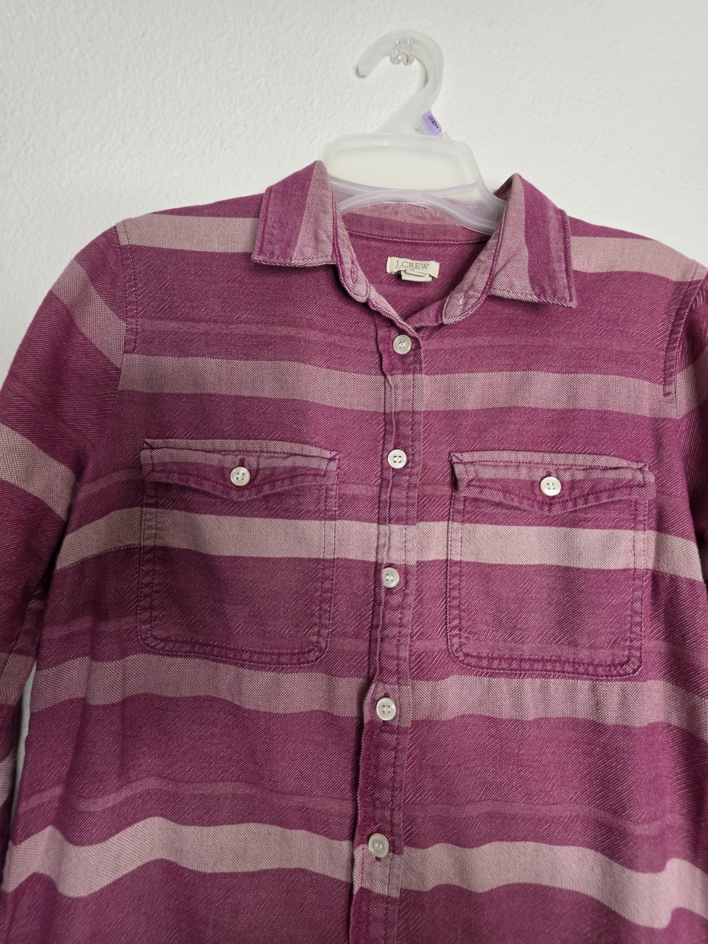 J.CREW Womens XS Purple Pink Striped Collared Button-Up Long Sleeve 100% Cotton - Picture 4 of 9